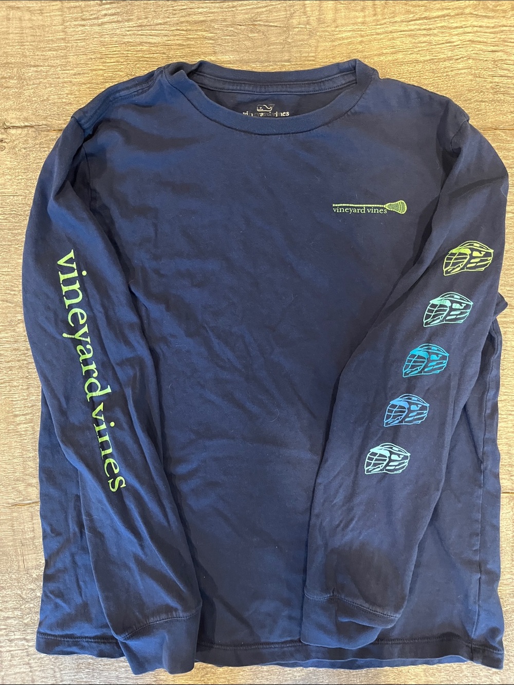 Vineyard Vines Navy Long Sleeve Tee with Lime Accent Logo